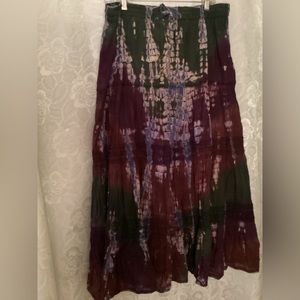 Maxi length, Broomstick Skirt. XL. Stretch waist. Multi-colored.